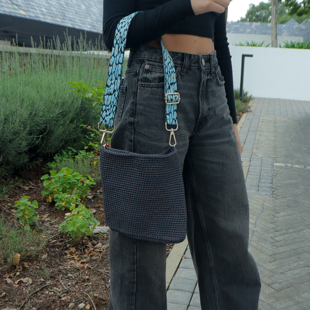 Turquoise Strap with Dark Grey Handmade Bag
