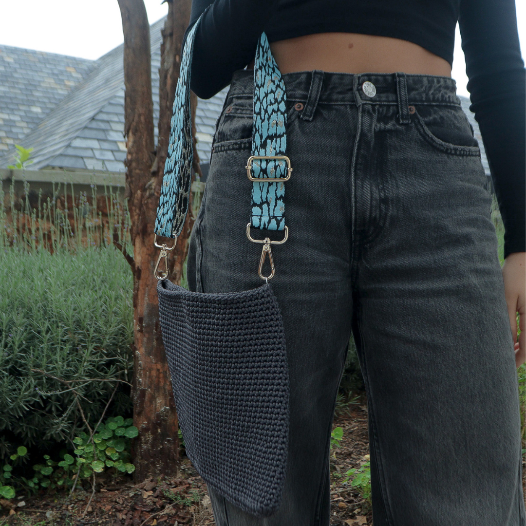 Turquoise Strap with Dark Grey Handmade Bag