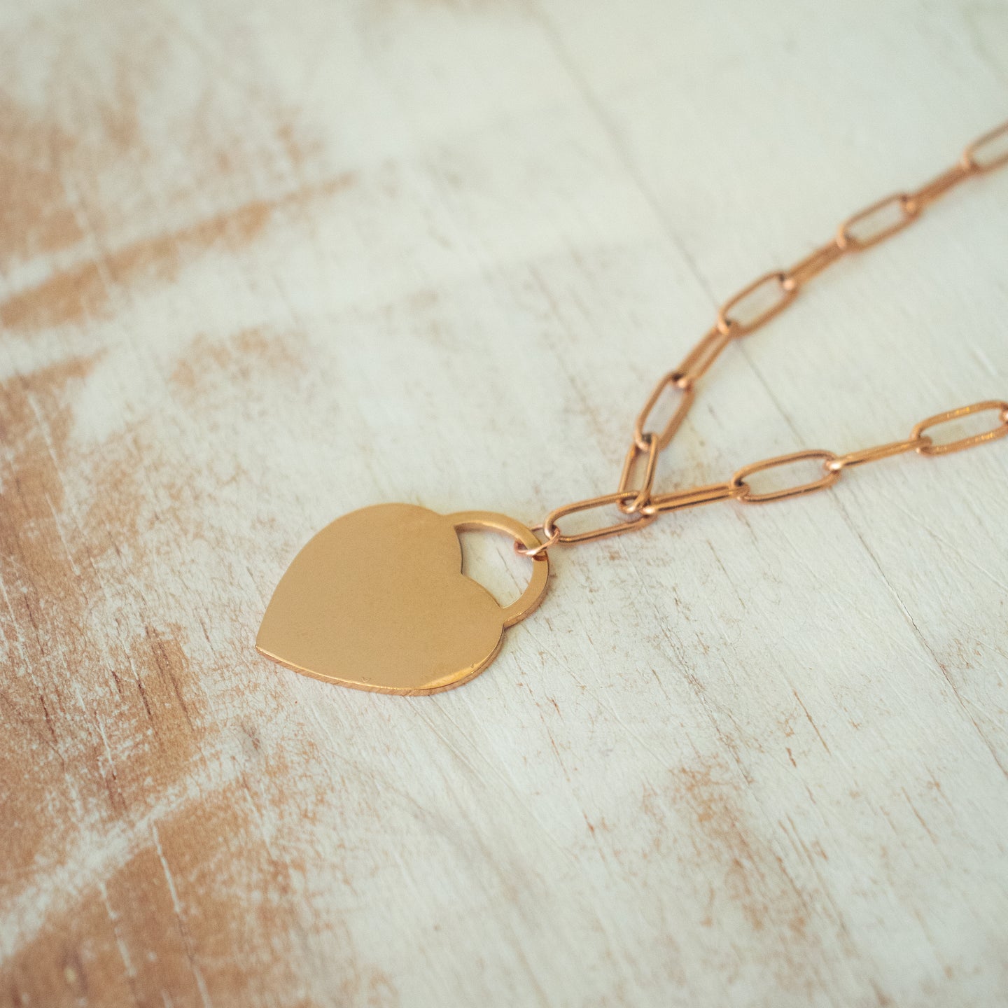 Rose Gold Locket Heart on Paperclip Chain