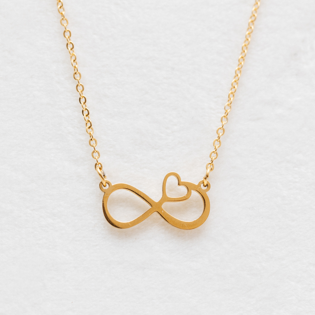 Infinity with Small Heart on Yellow Gold Chain