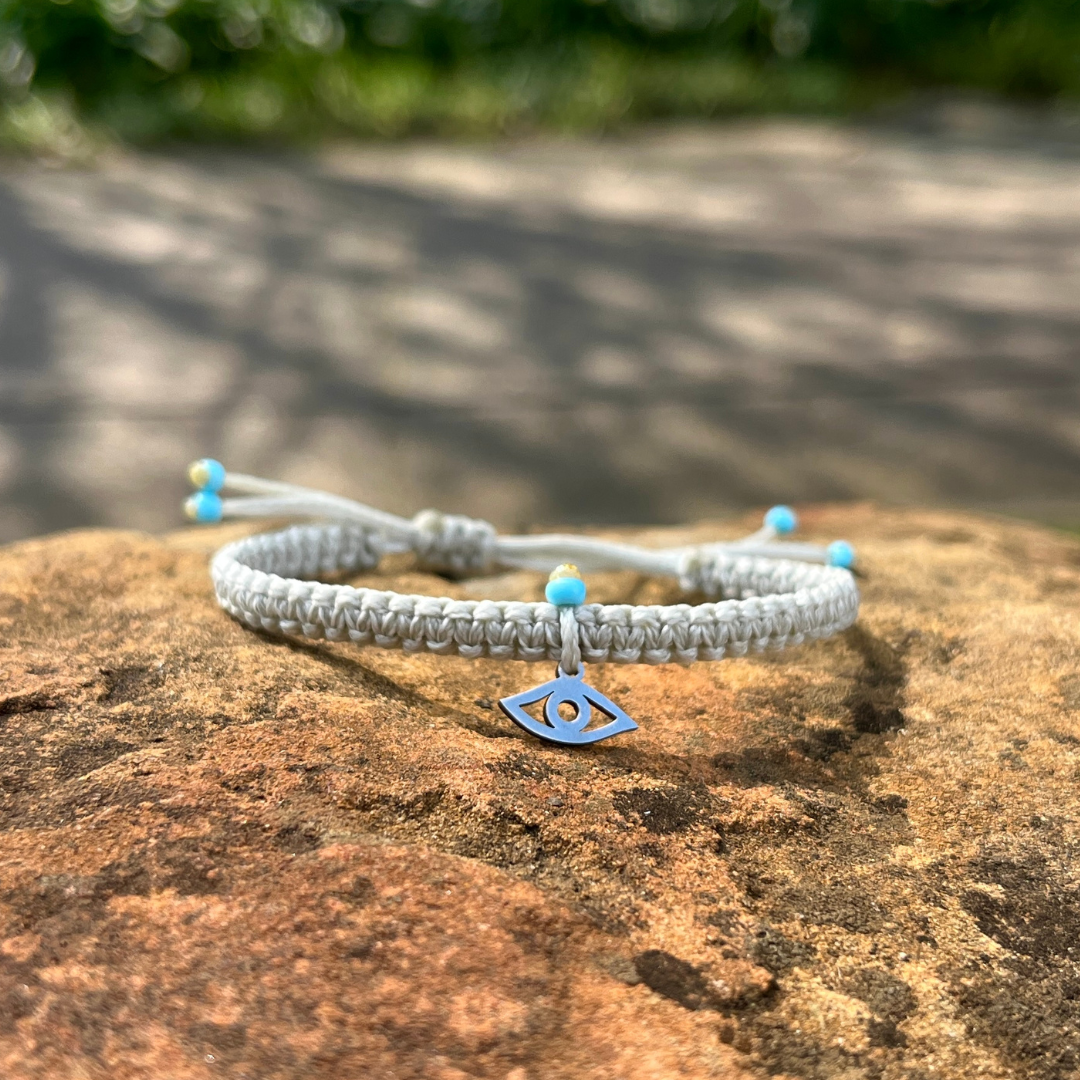 Evil Eye on Grey Box Knot Cord