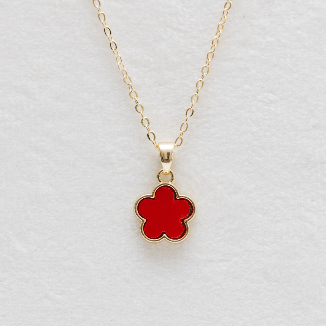 Red Clover Charm on Yellow Gold Chain