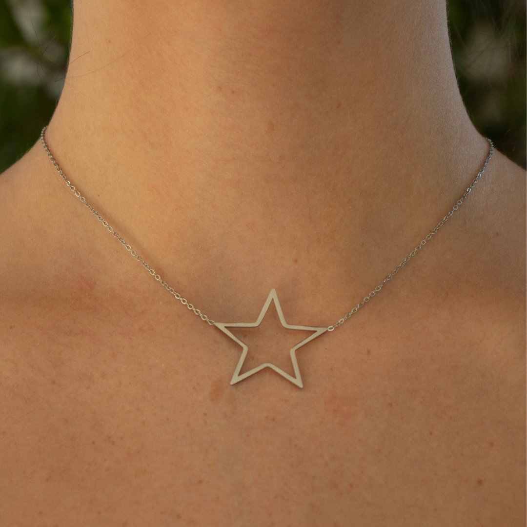 Jumbo Hollow Star on Silver Chain