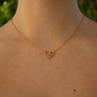 Hollow Heart with Diamante on Yellow Gold Chain