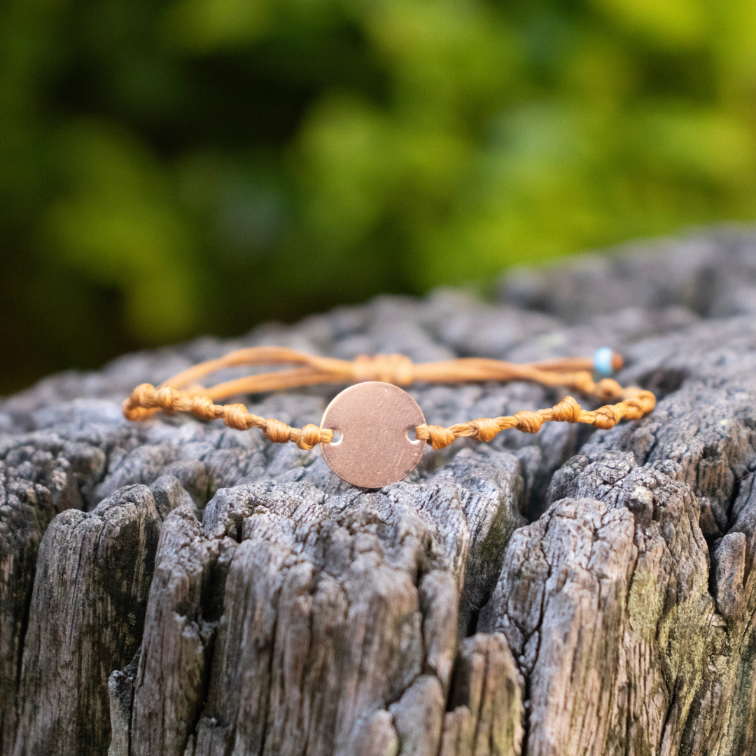 Rose Gold Disc on Camel Pebbled Cord