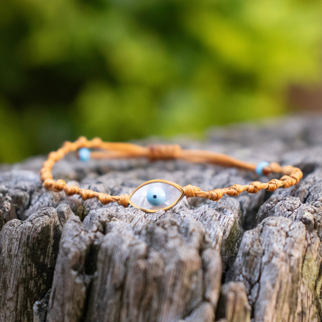 Evil Eye on Camel Pebbled Cord