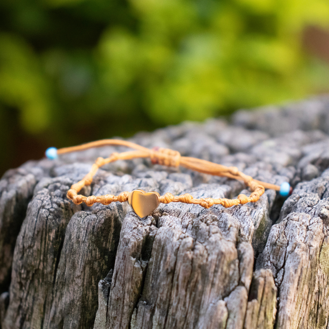 Heart Charm on Camel Pebbled Cord