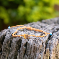 Rose Gold Heart Charm on Camel Pebbled Cord