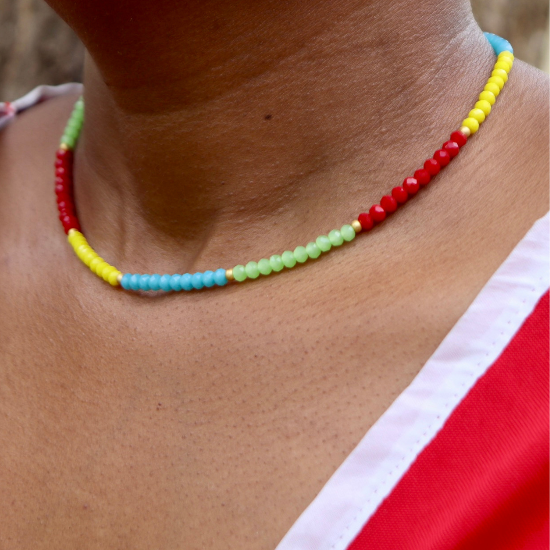 Multicoloured Synthetic Crystal Necklace with Gold Spaces