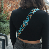 Light Blue Leopard Print Strap with Black Handmade Bag