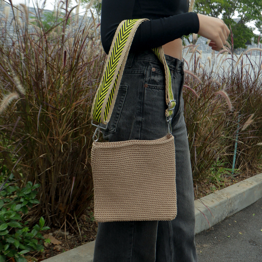 Yellow Strap with Beige Handmade Bag