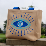 Cream Bag with Blue Evil Eye