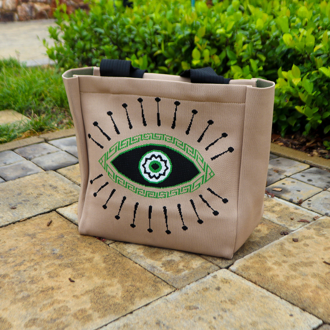 Beige Bag with Green Evil Eye