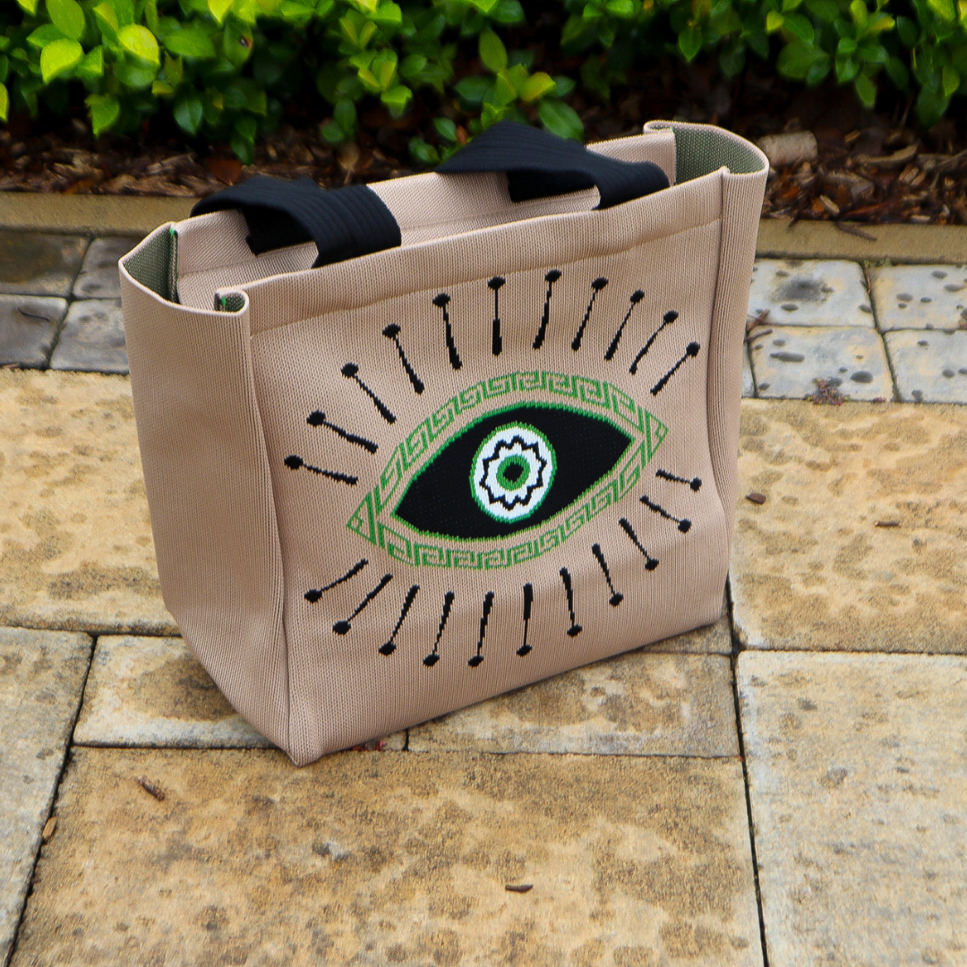 Beige Bag with Green Evil Eye