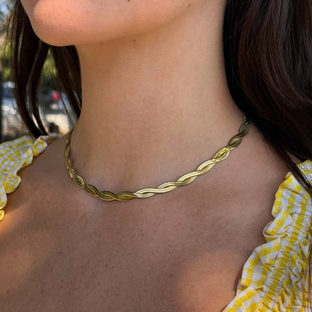 Twisted Flat Yellow Gold Necklace
