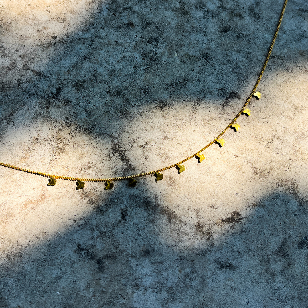 Mini Butterflies on Dainty Yellow Gold Chain