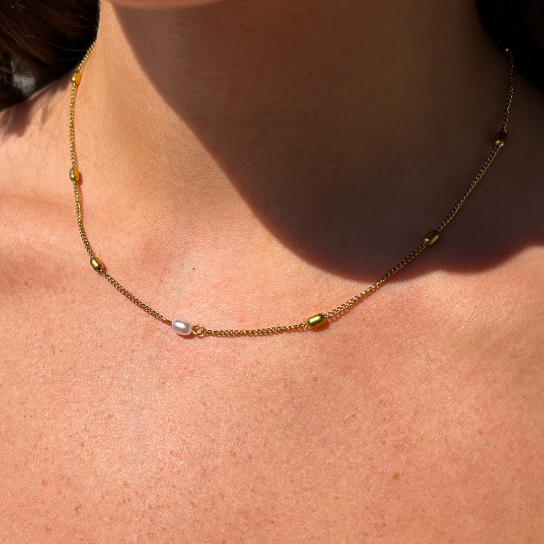 Mini Pearl and Yellow Gold Beaded Chain