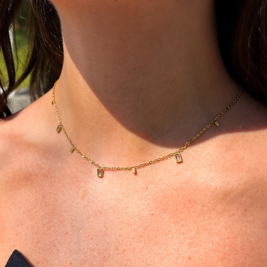 Mini Crystal Baguettes on Yellow Gold Chain