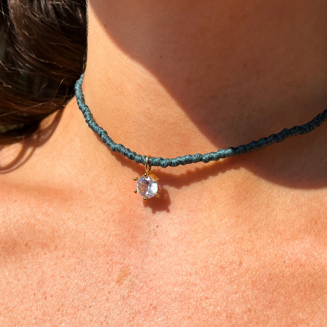 Rhinestone on Teal Pebbled Cord