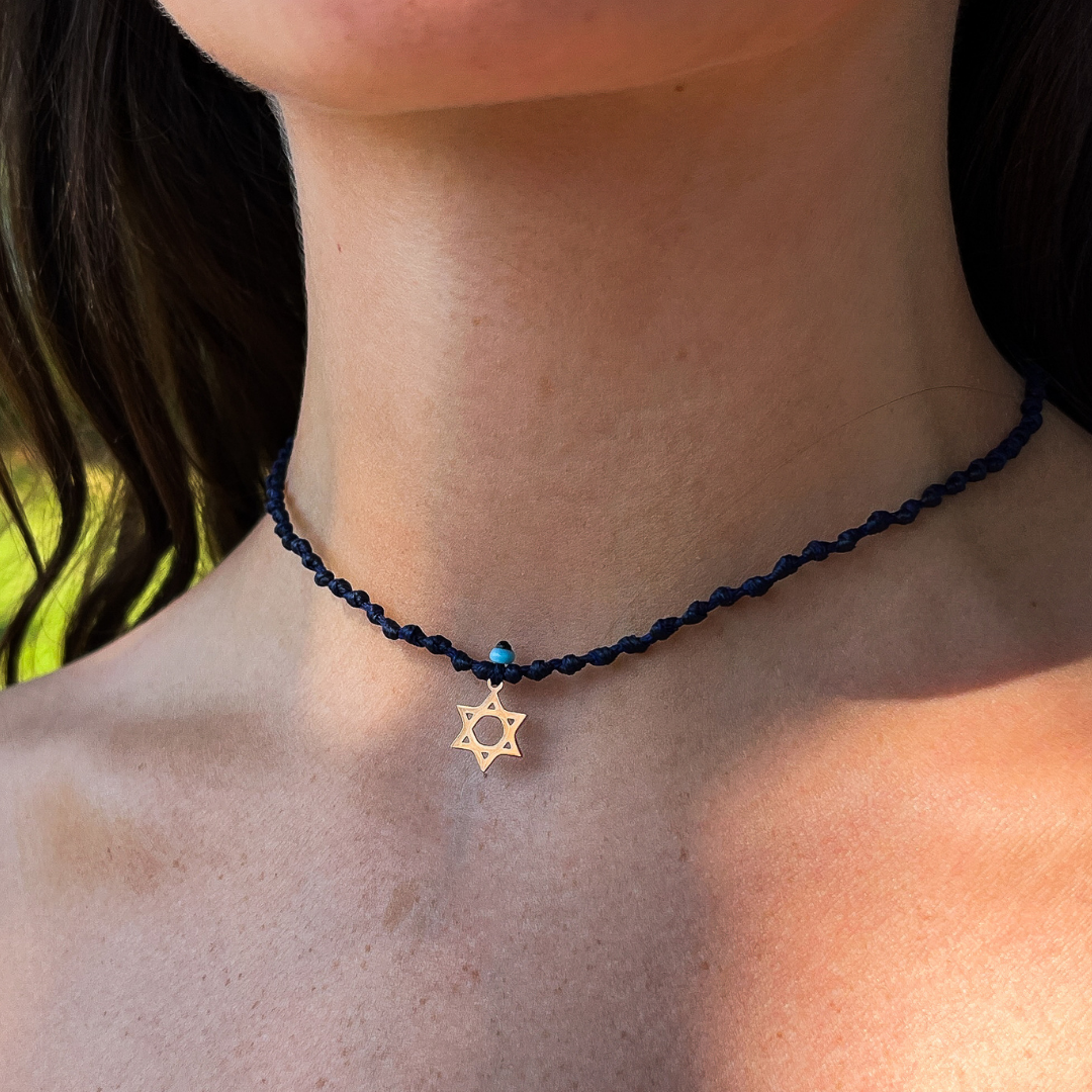 Rose Gold Faith Charm on Navy Intermittent Cord