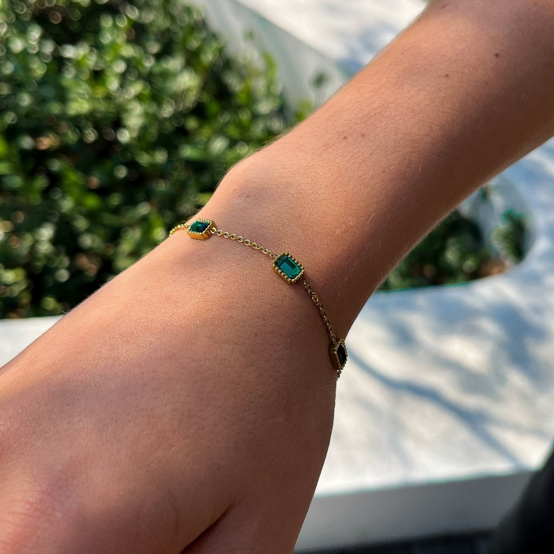 Emerald Green Baguette Crystal Bracelet