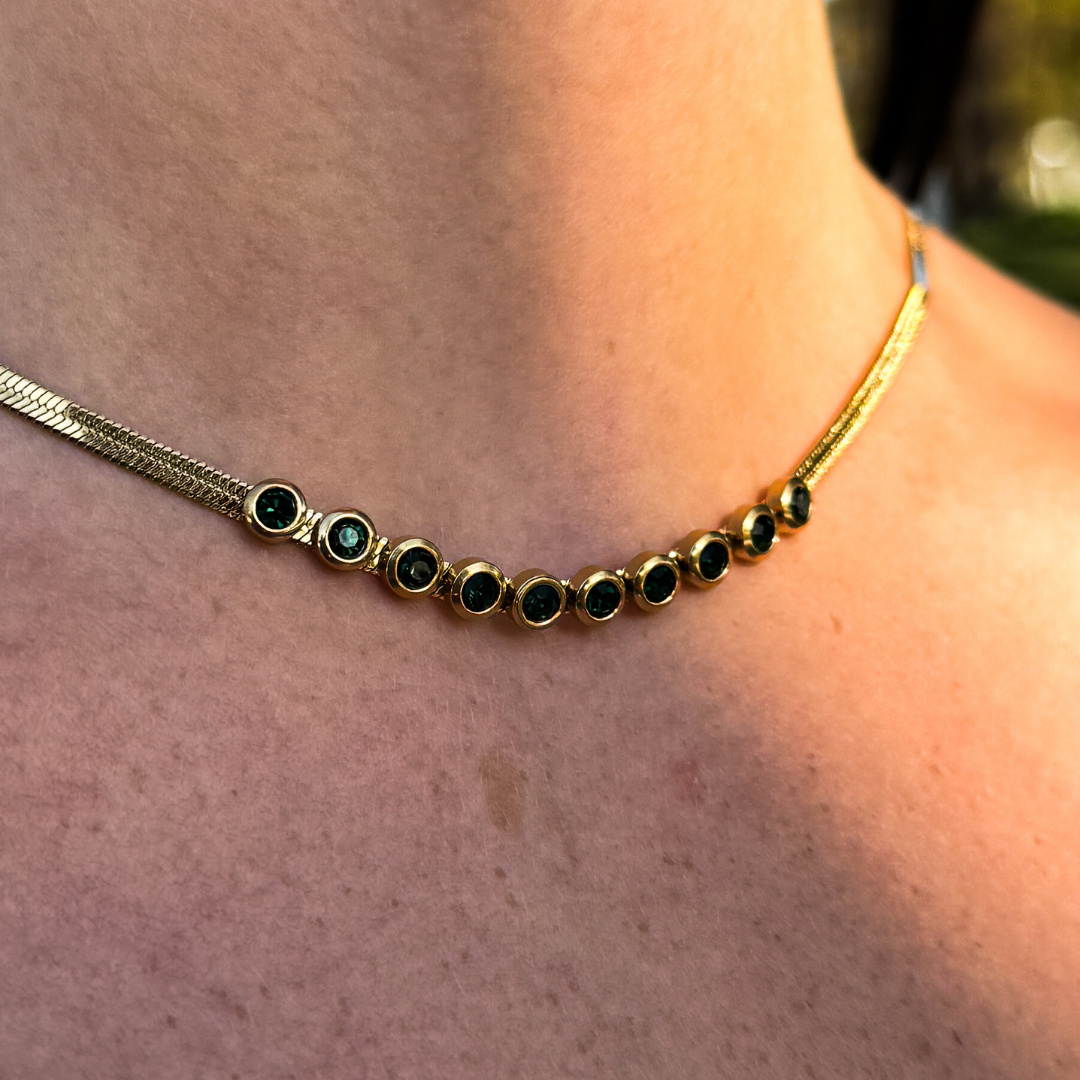 Emerald Green Stones on Yellow Gold Snake Chain