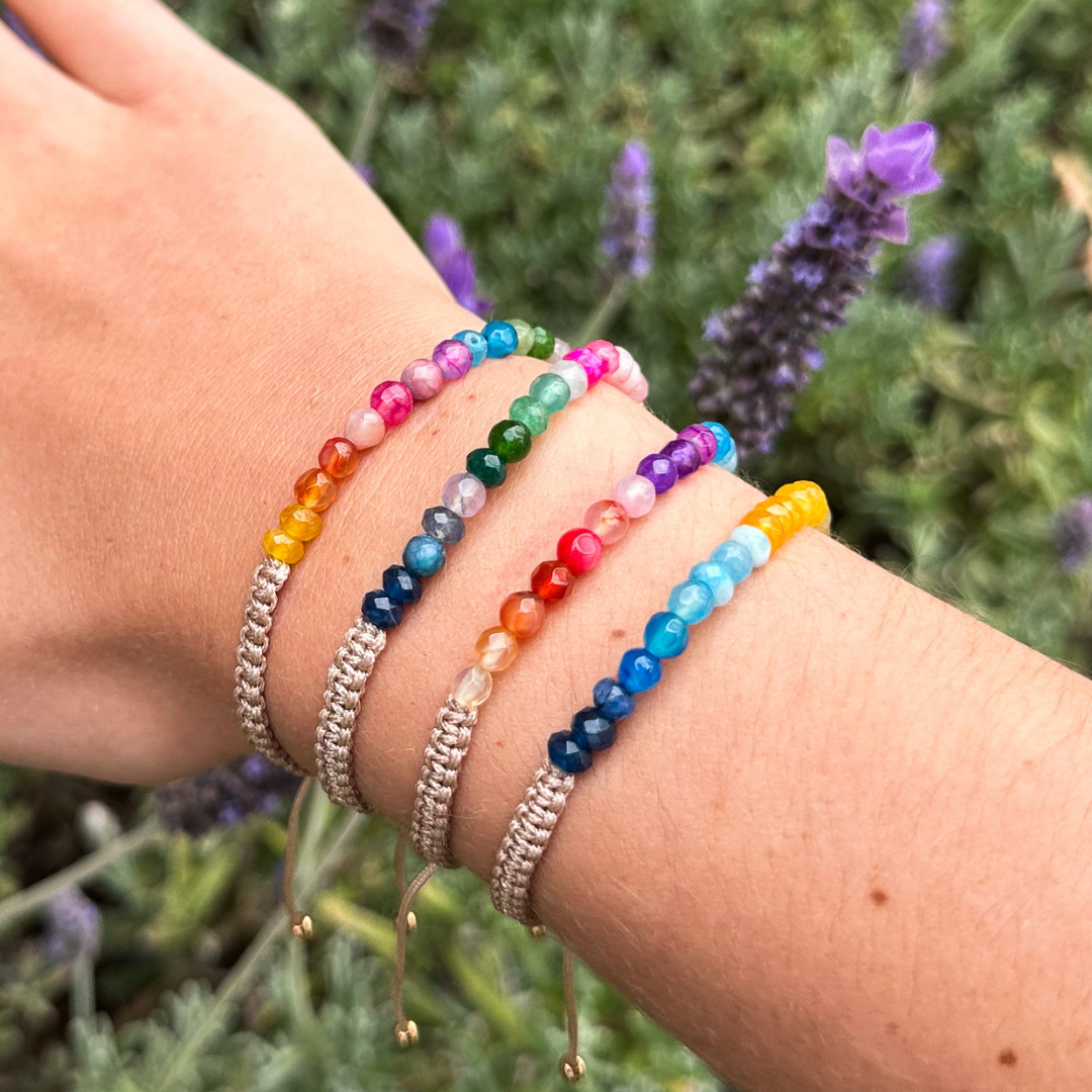 Rainbow Beads on Box Knot Cord