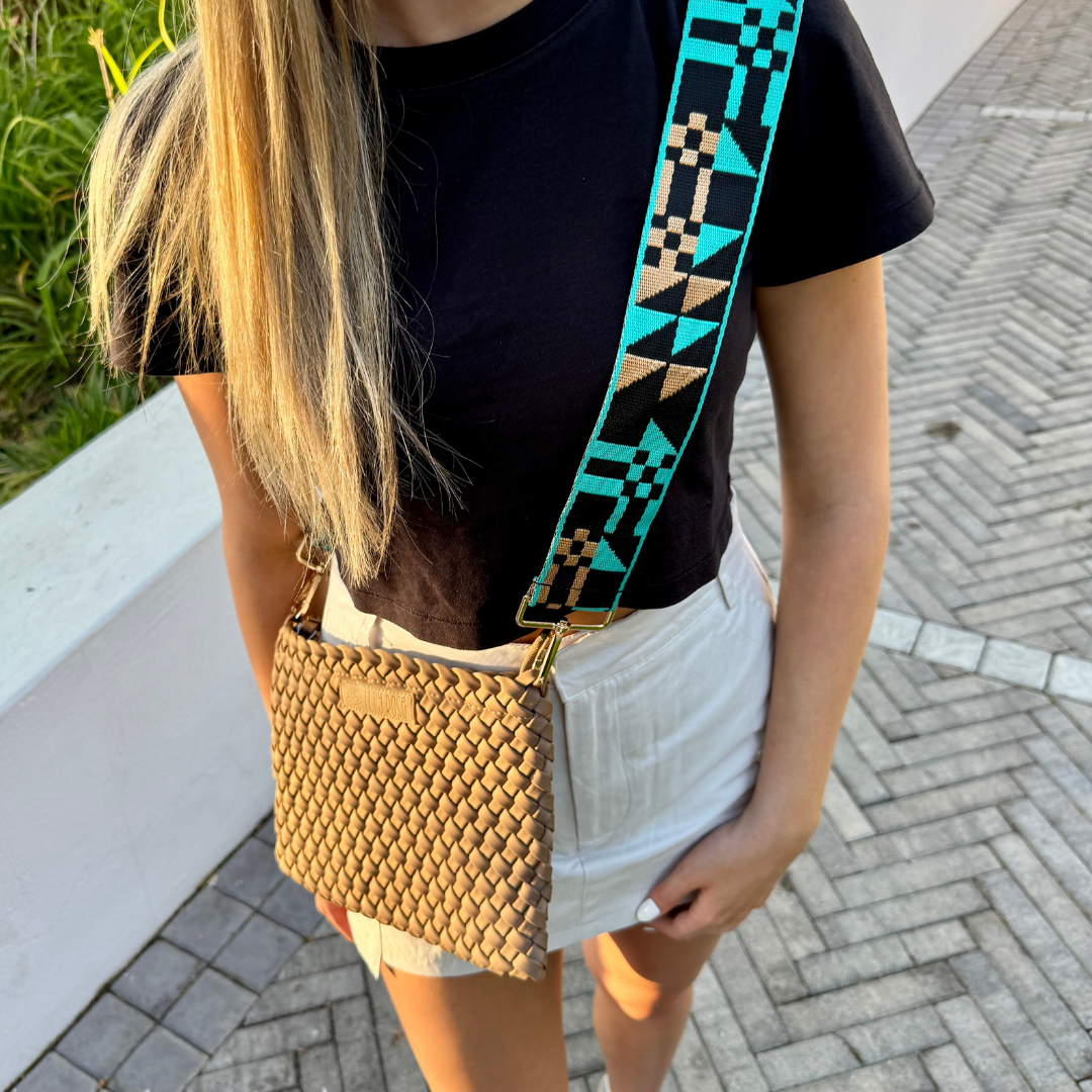 Copper Dessert Brown Wristlet with Lumo Blue Strap