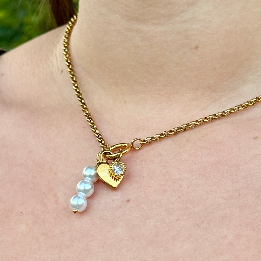 Heart and Pearl Charm Necklace