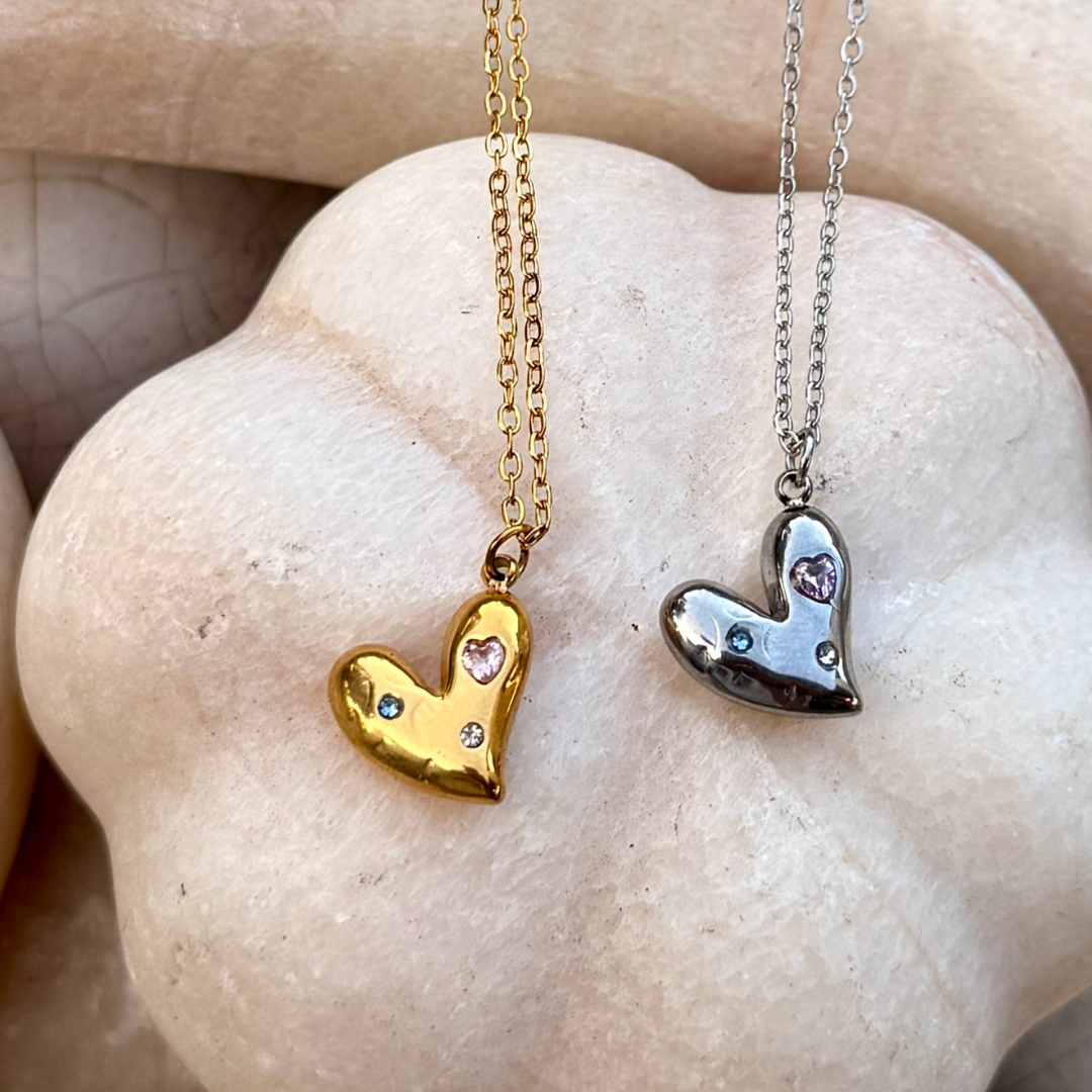 Heart Pendant with Diamante Necklace