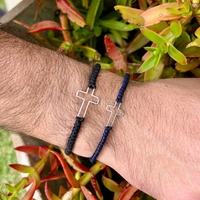 Silver Hollow Cross on Twist Knot Cord