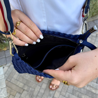 Navy Wristlet with Blue Leopard Print Strap