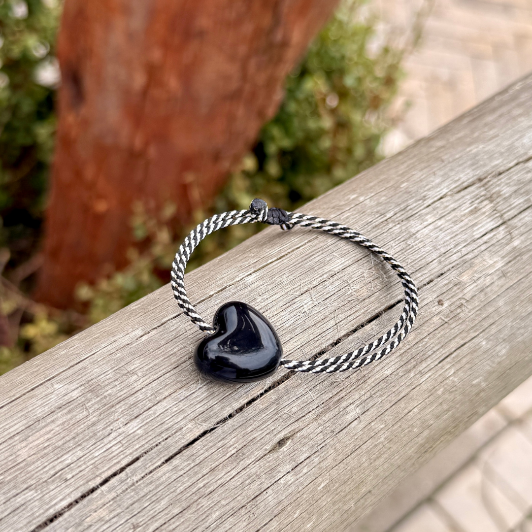 Black Heart on Shiny Coloured Cord
