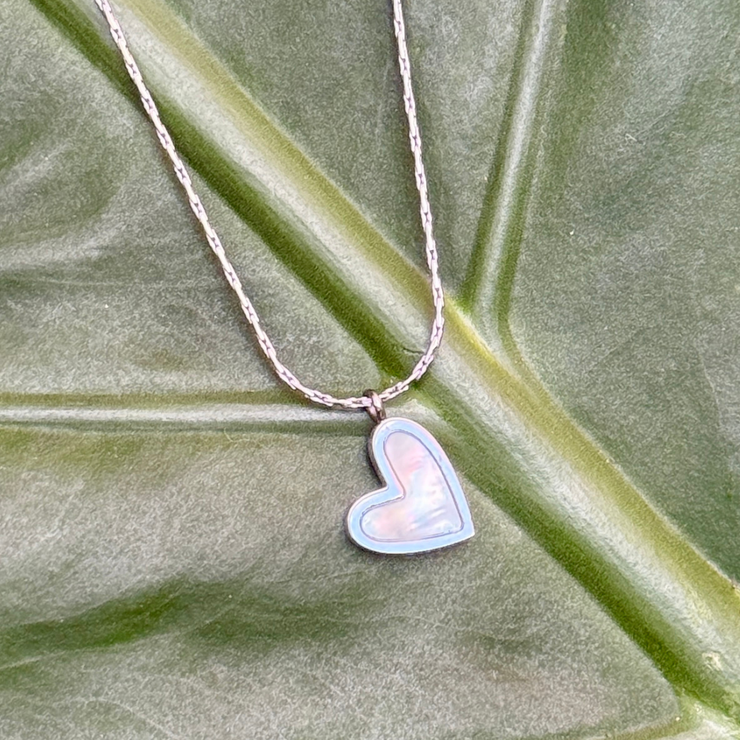 Silver Heart White Charm Necklace