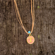 Pink Initial Pendant on Plain Cord
