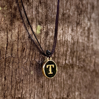 Black Initial Pendant on Black Plain Cord