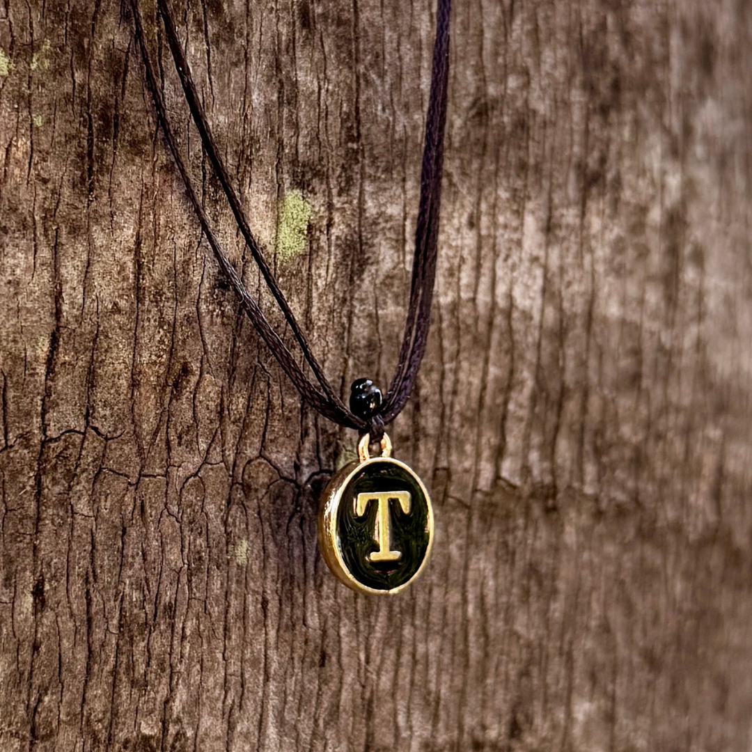 Black Initial Pendant on Black Plain Cord