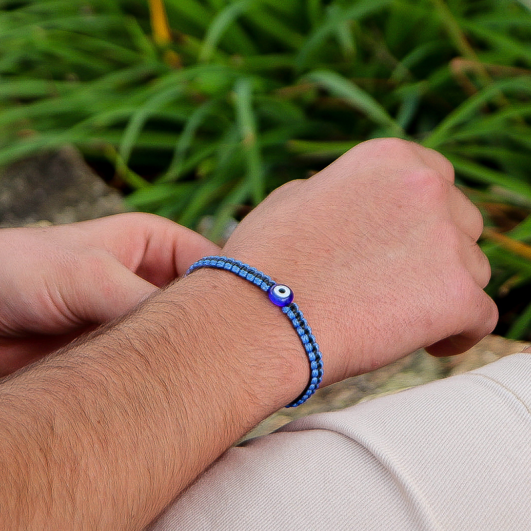 Evil Eye on Blue and Black Box Knot Cord