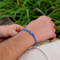 Evil Eye on Blue and Black Box Knot Cord