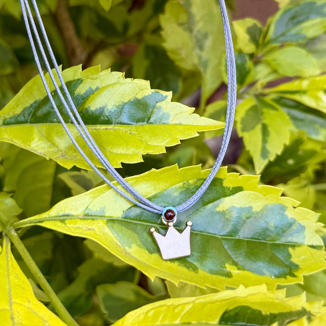 Crown Charm on Grey Plain Cord