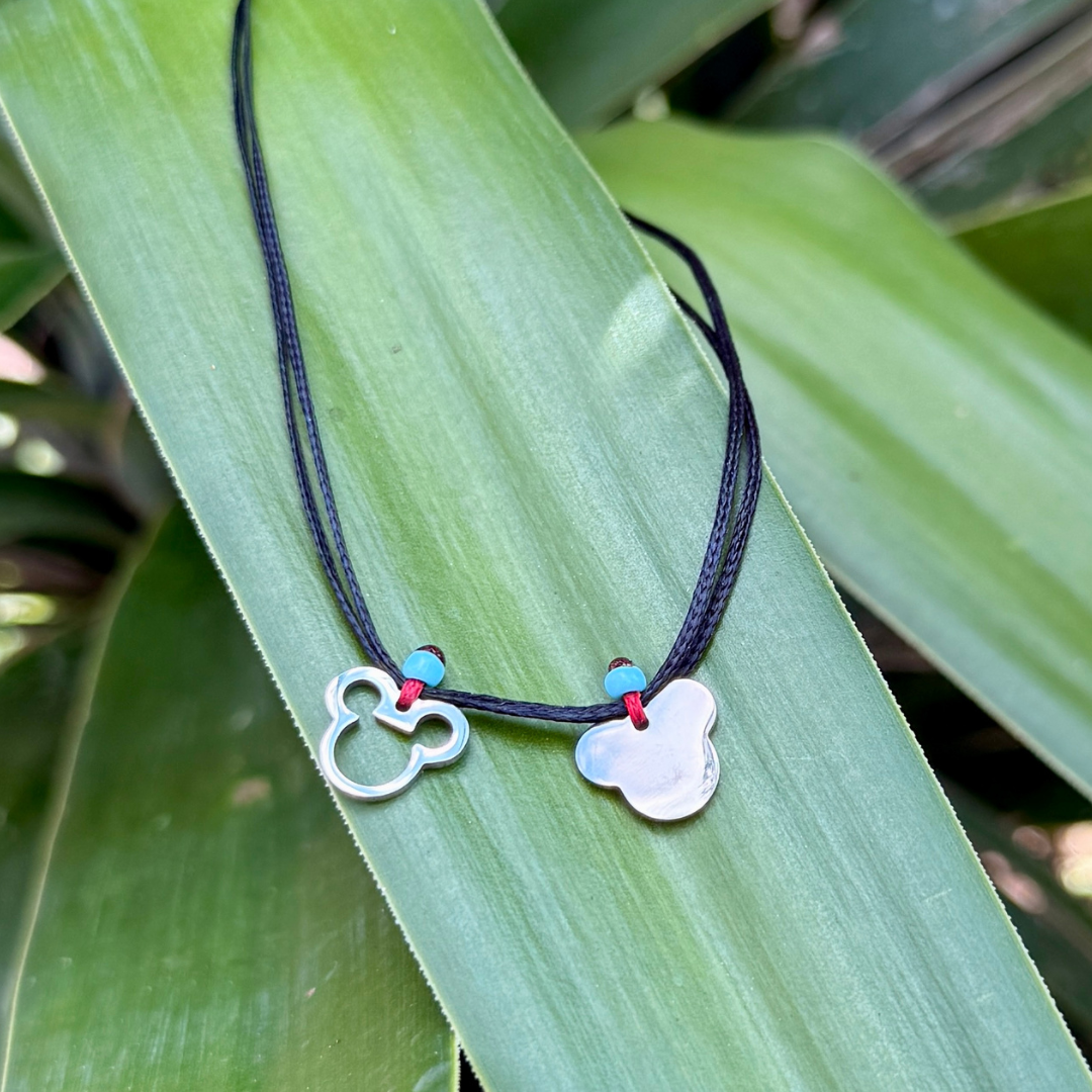 Hollow and Solid Mickey on Plain Cord Necklace
