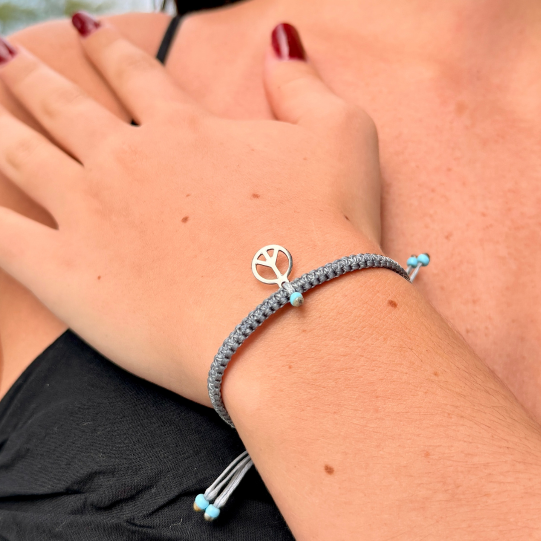 Peace Charm on Box Knot Cord