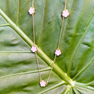 Pink Flower Charms on Yellow Gold Chain