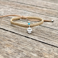 Hamsa with Hollow Eye Charm on Box Knot Cord