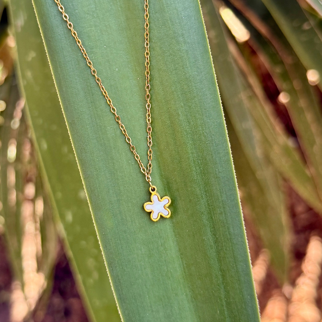 White Flower on Yellow Gold Chain