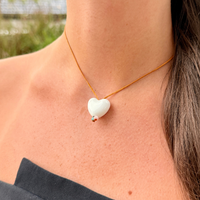 White Glass Heart on Plain Cord