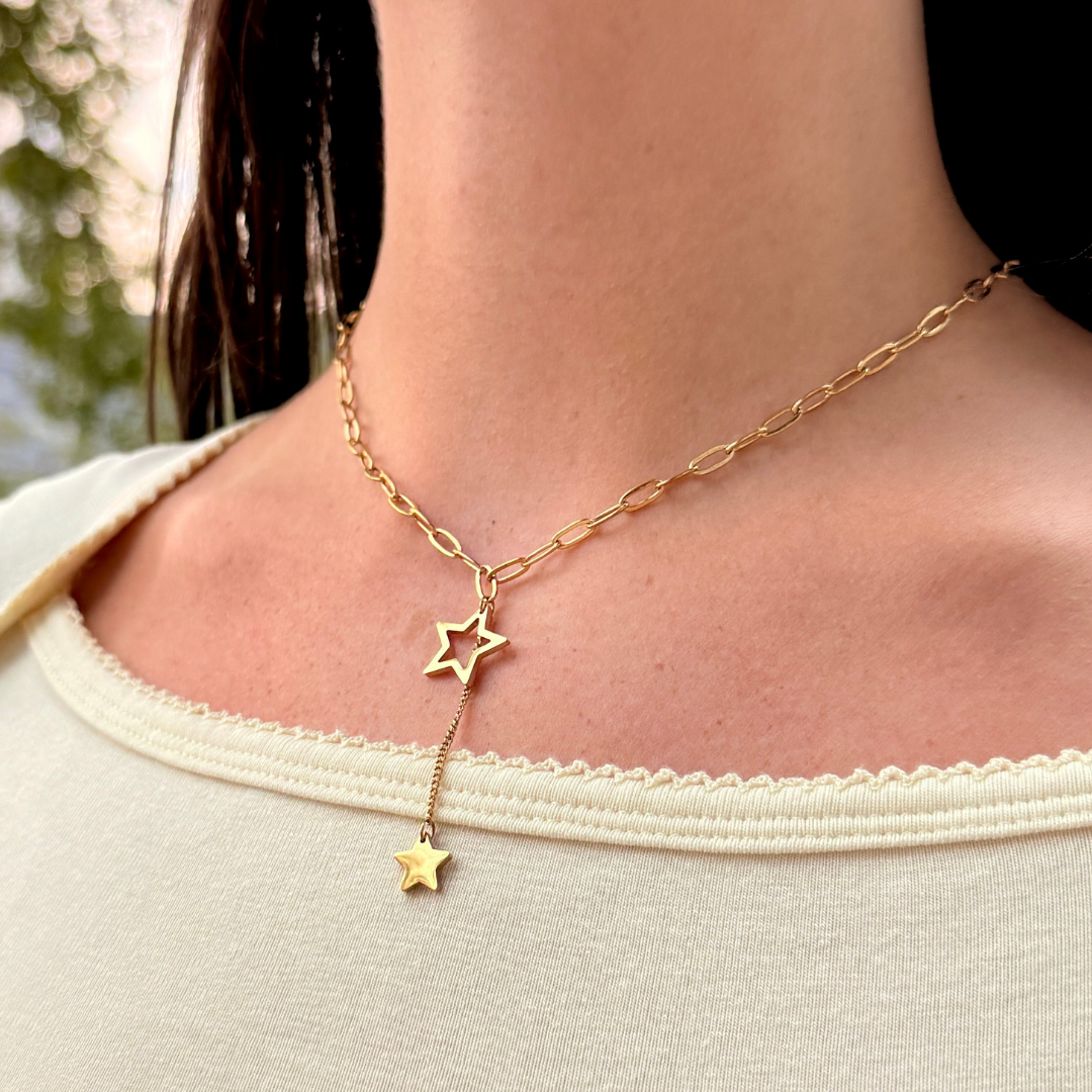 Double Star Pendant on Yellow Gold Chain