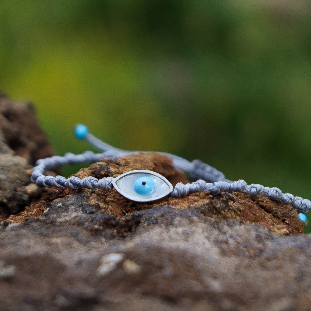 Evil Eye on Grey Pebbled Cord