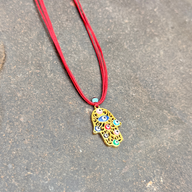 Evil Eye Hamsa on Red Plain Cord