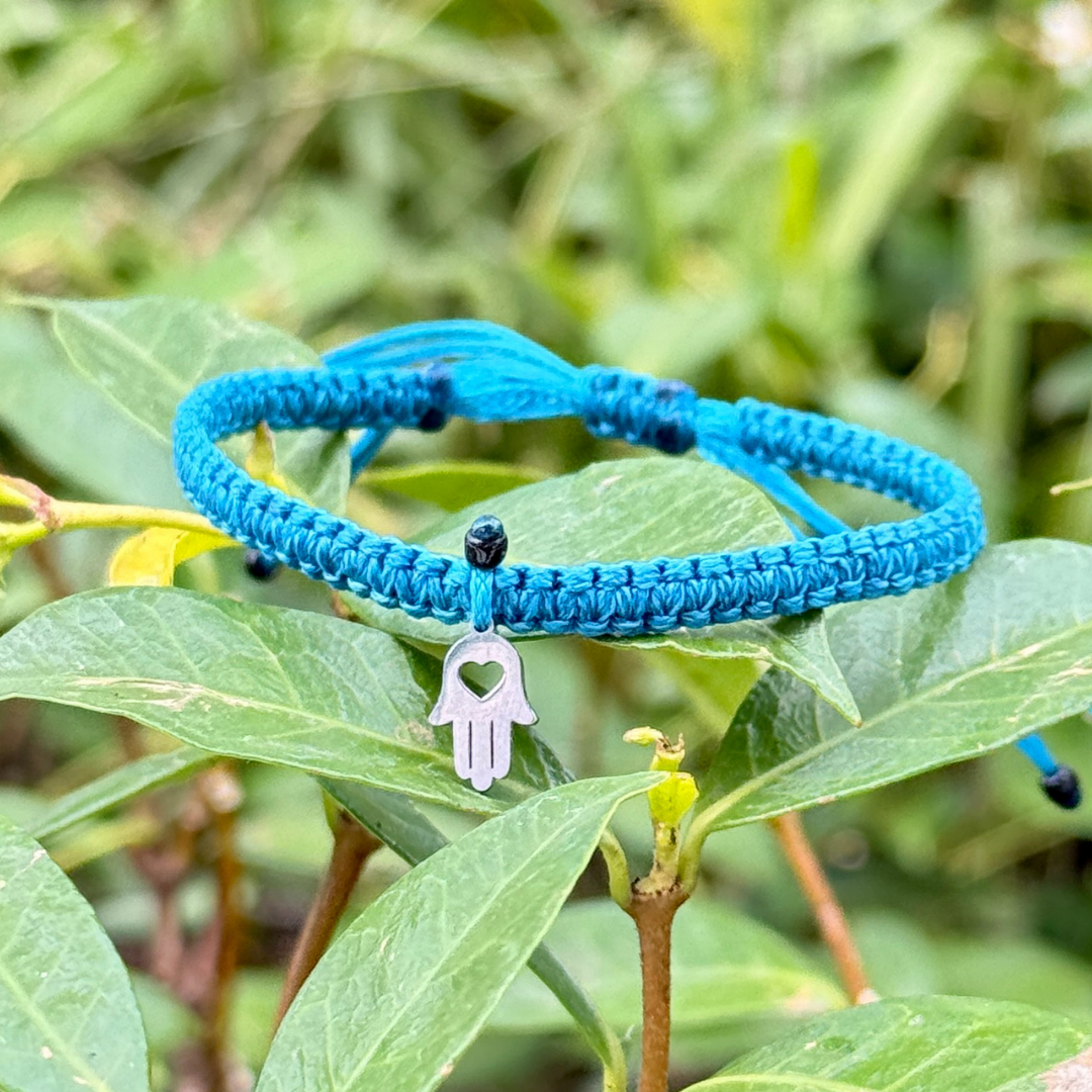 Hamsa with Hollow Heart on Box Knot Cord
